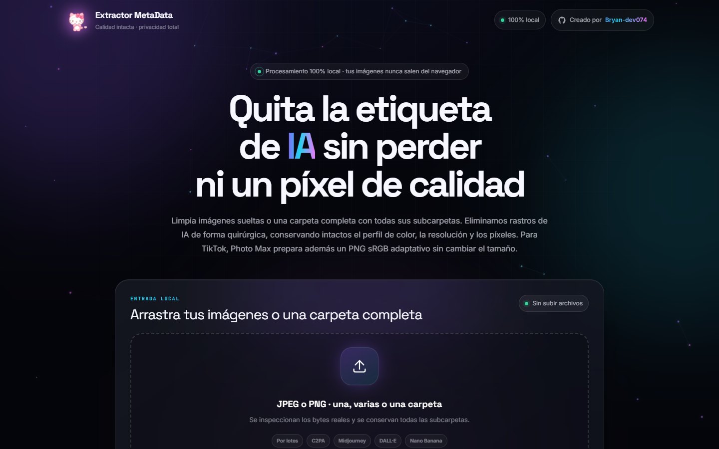 Extractor MetaData: interfaz y explicación de sus herramientas