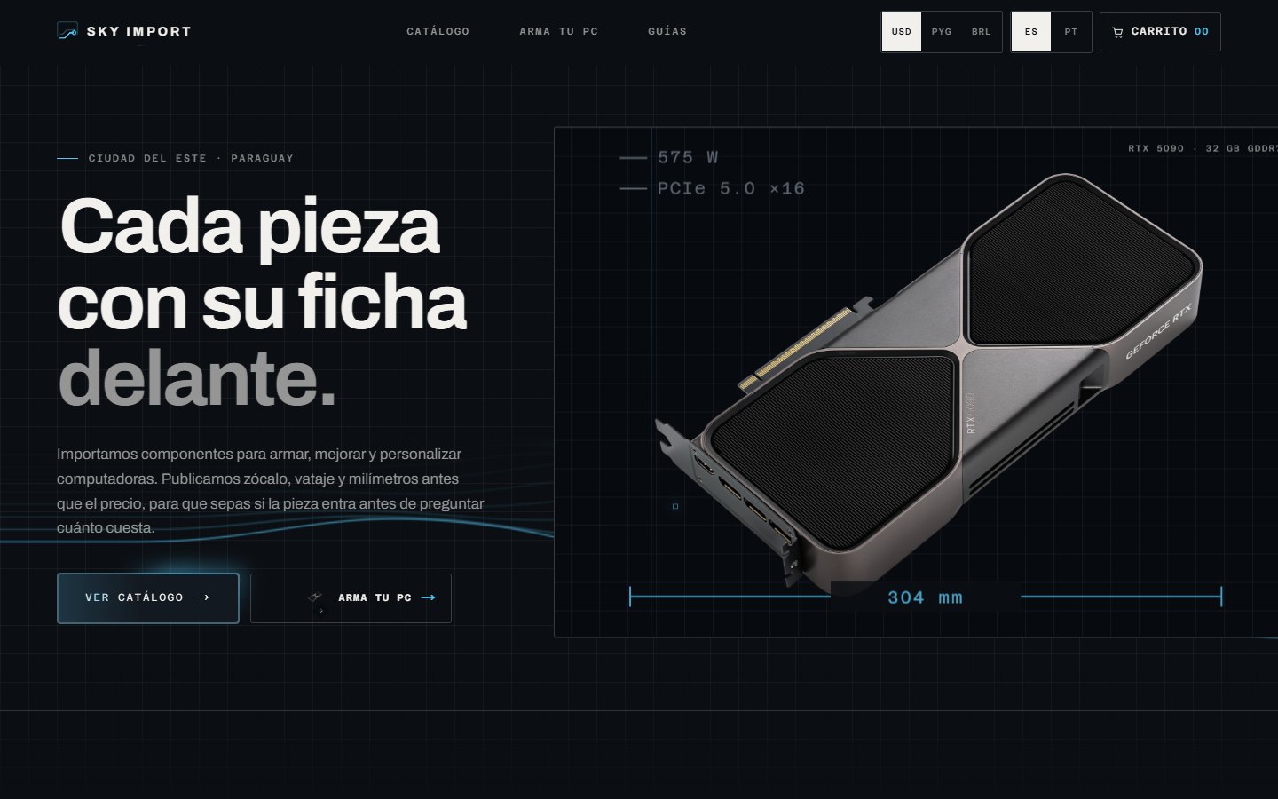 Sky Import: diseño de escritorio de su tienda de tecnología